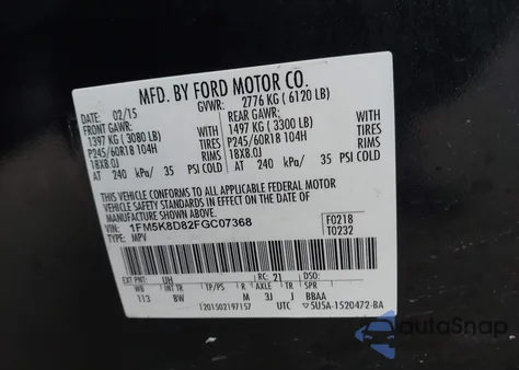 2015 Ford Explorer Xlt from USA, damaged, VIN 1FM5K8D82FGC07368